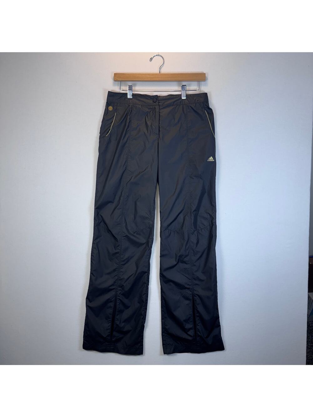 Adidas ClimaProof Rain Track Pants Womens S Black Gold Zip Vents Pockets